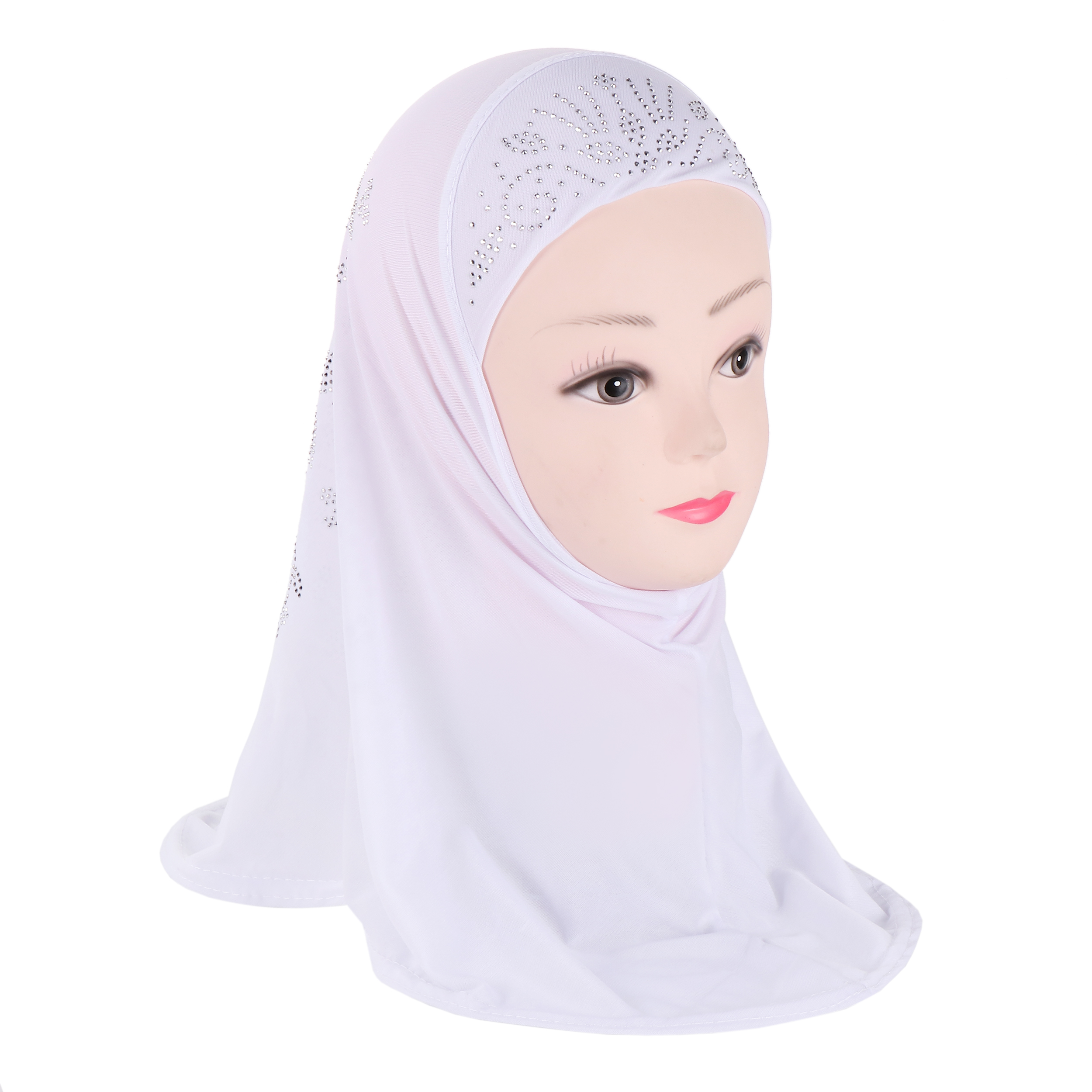 H359a Petit Hijab Musulman pour Filles de 2 à 6 Ans avec Strass, Qualité Supérieure, Foulard Islamique Amira à Enfiler, Foulard de Prière Très Vendu