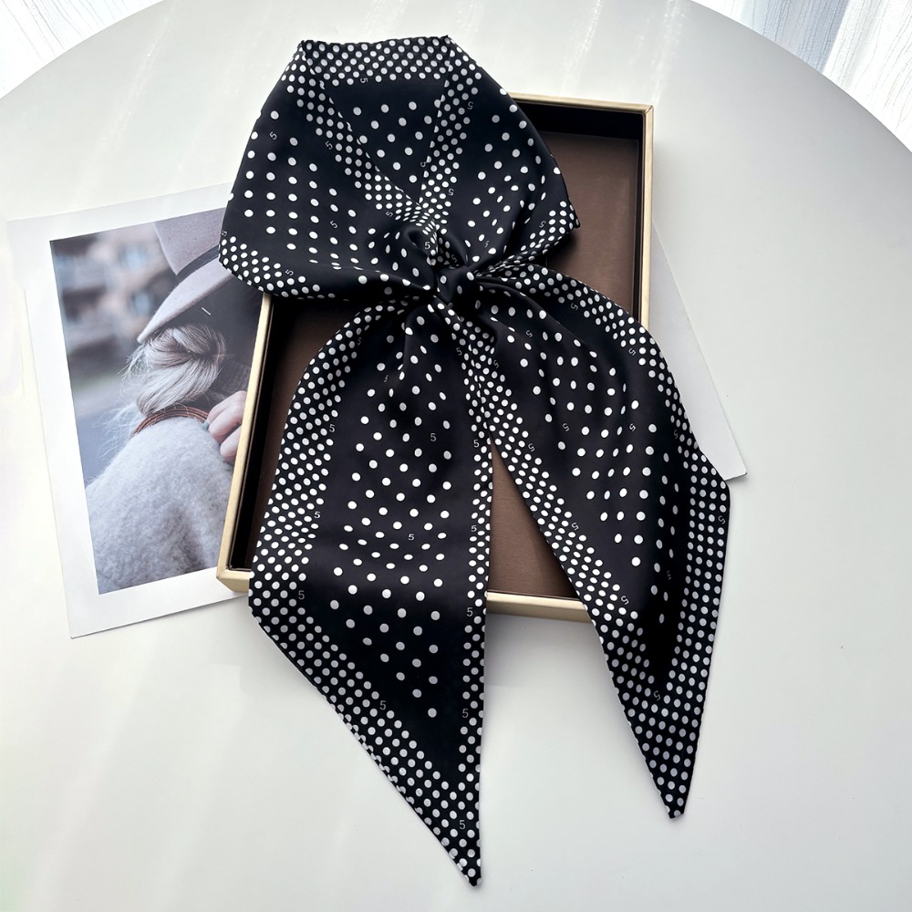 Écharpe longue pour femme à imprimé pois, effet soie, pour le cou, les cheveux ou comme ruban, foulard féminin, bandeau imprimé, ruban pour la tête