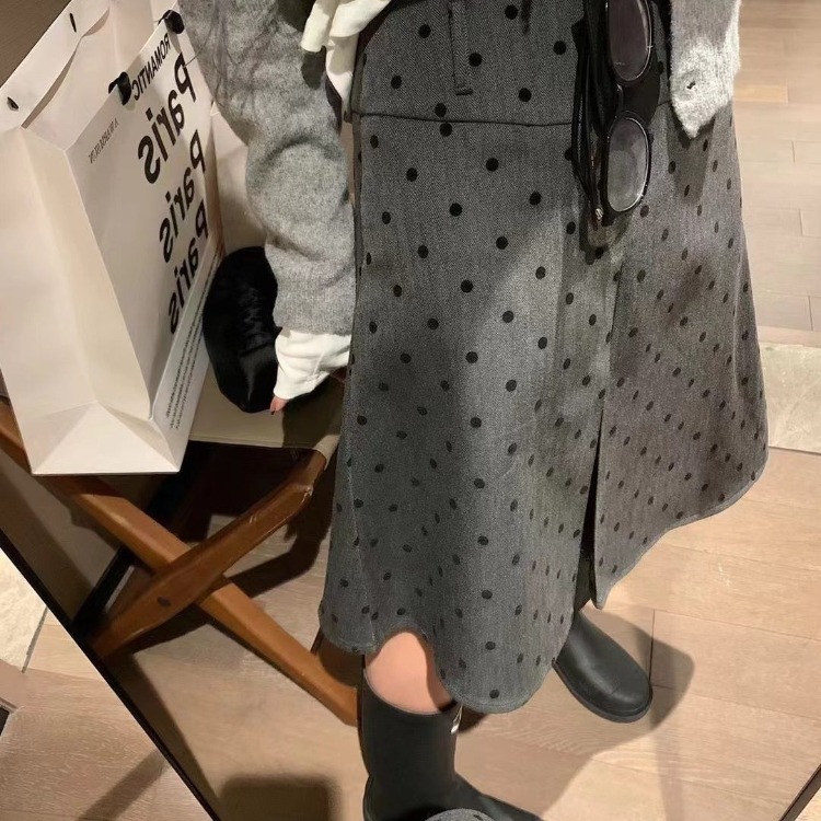 Jupe froncée à points ondulés pour femmes, Y2k, taille haute, mi-longue, nouvelle collection printemps automne 2025, jupes trapèze grises