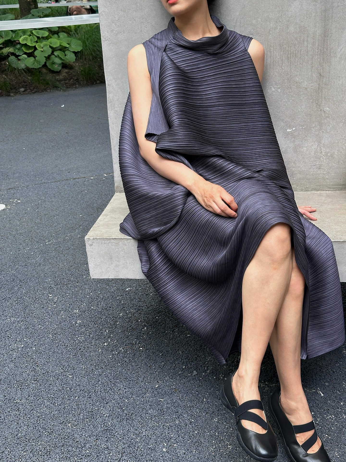 Ensemble jupe plissée et gilet sans manches Miyake pour femme, nouvelle collection été, à rayures horizontales élastiques, coupe ample trapèze