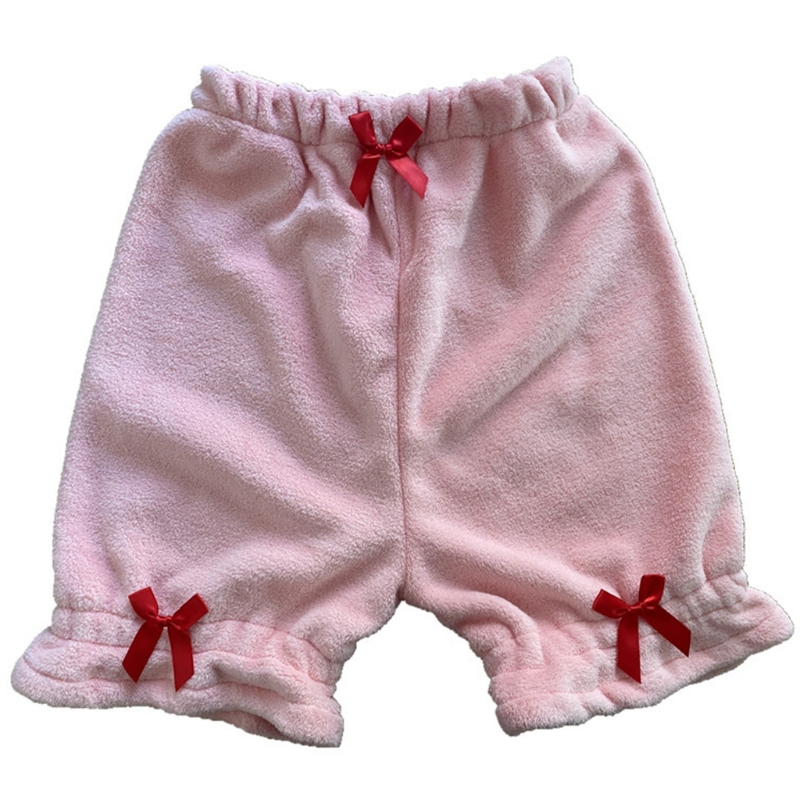 Short thermique en velours Lolita pour femme, pantalon bouffant, nœud à volants, Aliments adt, short en peluche