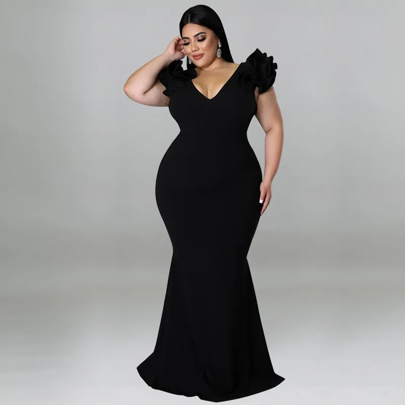 Costume ethnique africain grande taille, Sexy, manches à volants, portefeuille, dos nu, robes élégantes pour nouvel an, robe de soirée pour femmes