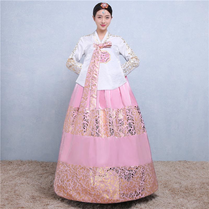 Costume de mariage Hanbok traditionnel coréen pour femmes, en jacquard rouge et or, robe folklorique nationale coréenne, performance scénique, danse
