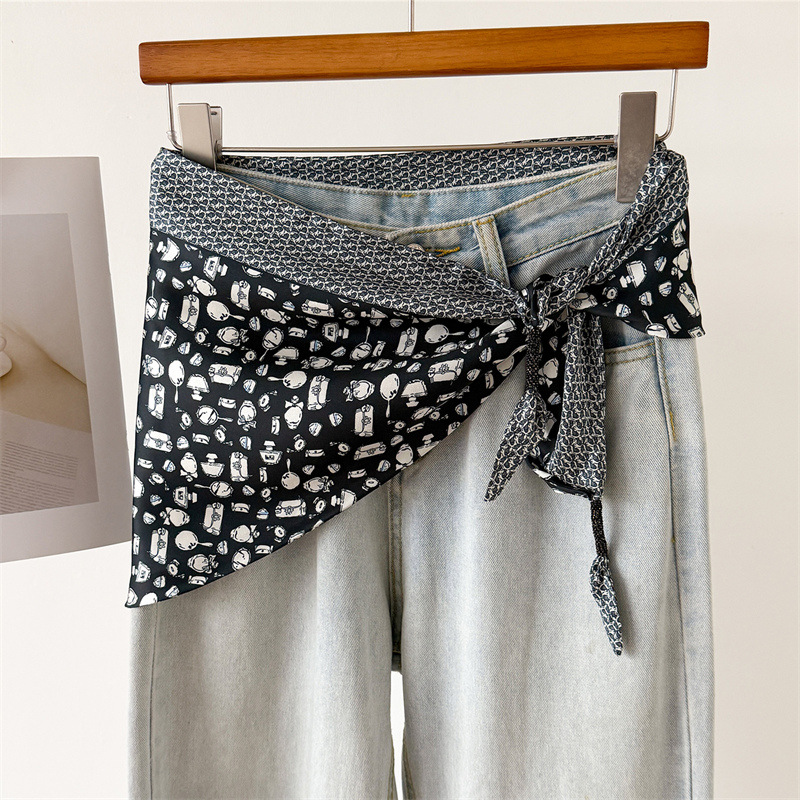 Écharpe triangulaire décorative à double couche en imitation soie, imprimée, à nouer à la taille, châle pare-soleil, foulard pour femme