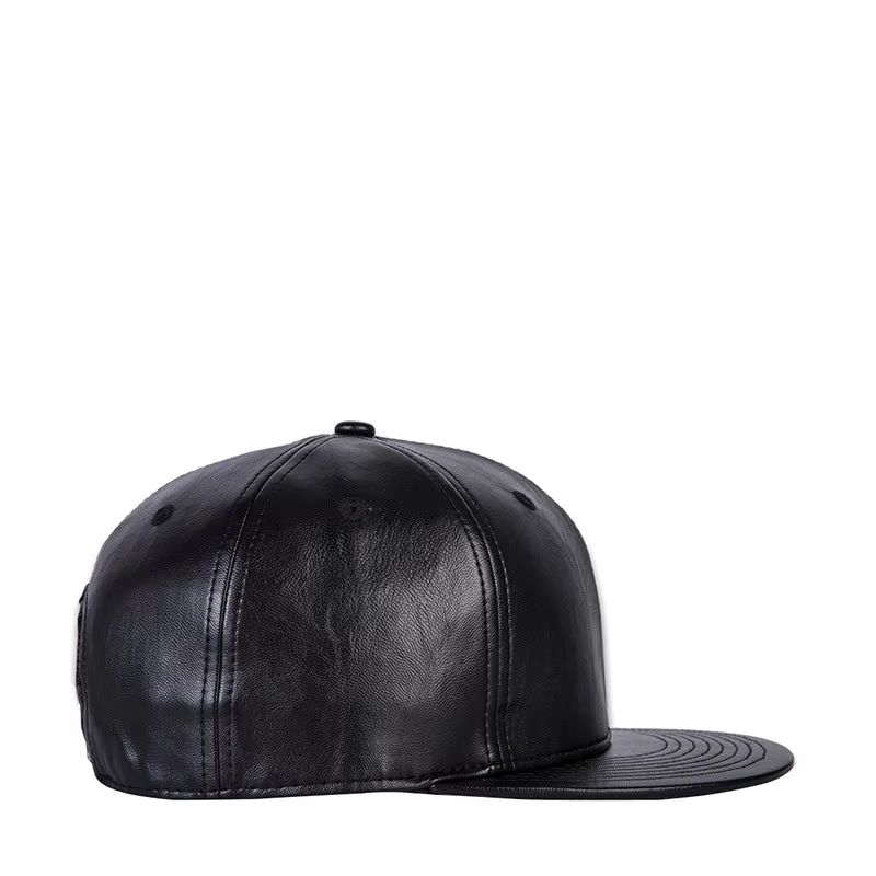 Chapeau à bords plats en cuir noir pour hommes, chapeau de rue polyvalent, hip hop