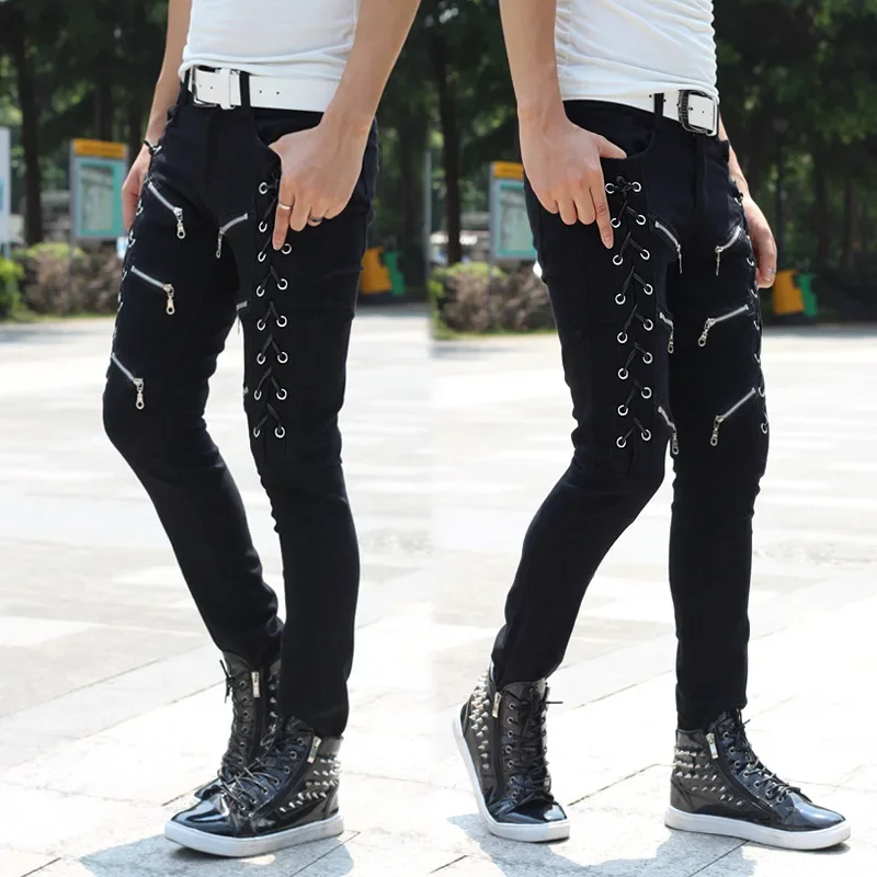Jean skinny taille haute pour homme, pantalon en denim décontracté, jean droit, mode boyfriend, vêtements de rue de moto, printemps, été