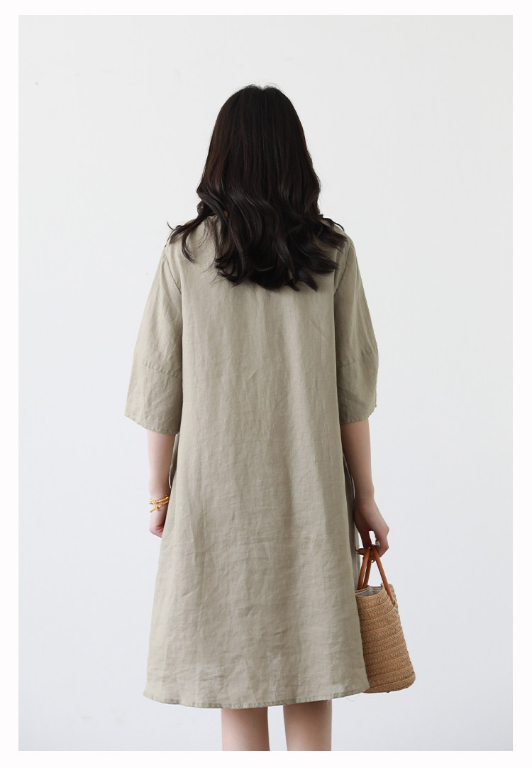Robe d'été décontractée et confortable pour femme, broderie vintage de dessins animés, col rond, manches courtes, en coton et lin