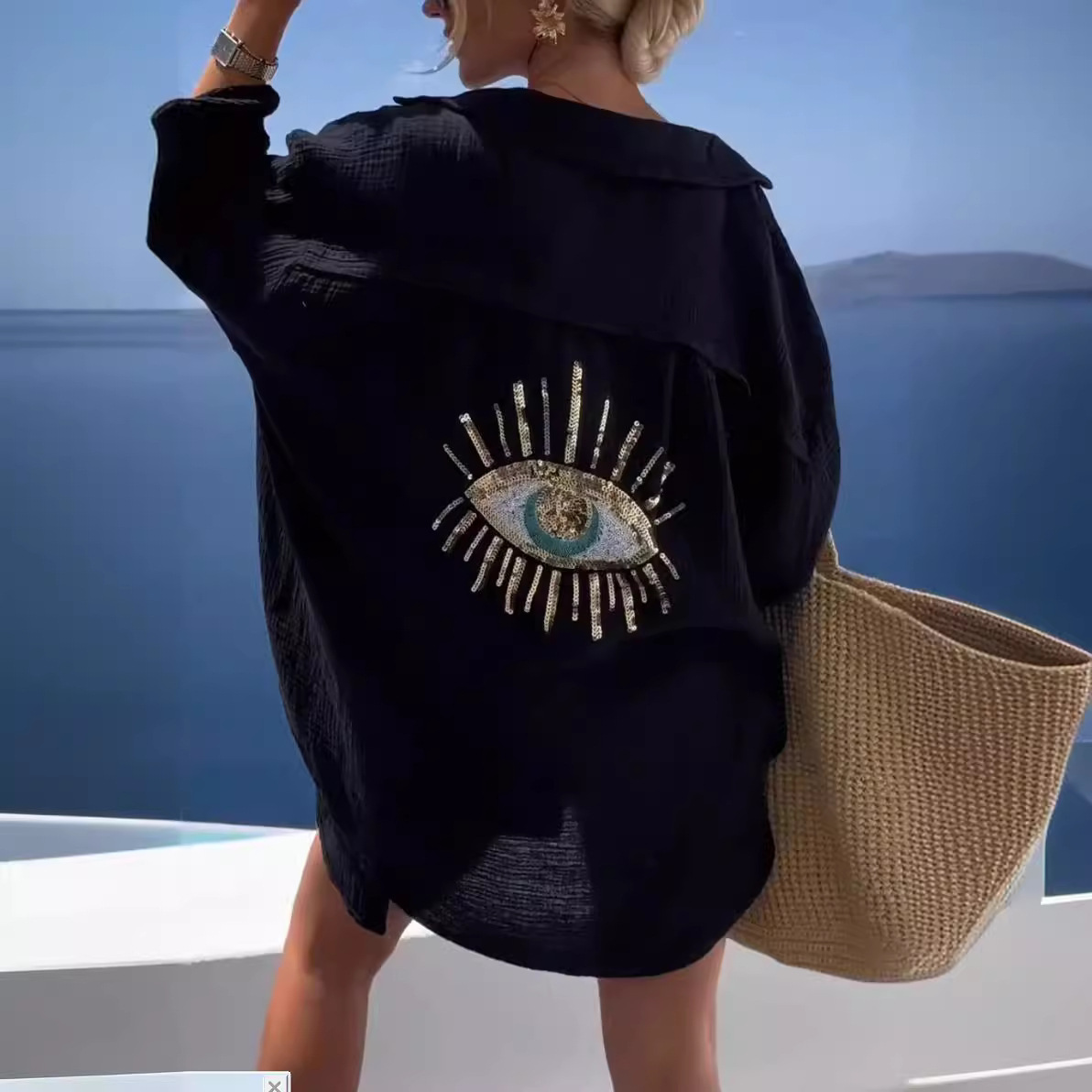 Chemises de plage décontractées imprimées en 3D pour femmes, chemisier en coton à manches longues, mode d'été élégante pour dames, 2024