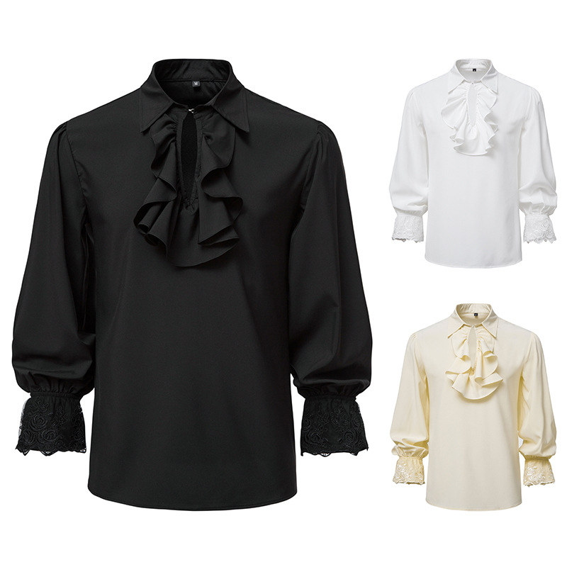 Chemises pour hommes, style médiéval rétro, chemises de performance, manches bouffantes, décontractées, pour scène, cosplay, fête, vêtements masculins, chemise S09