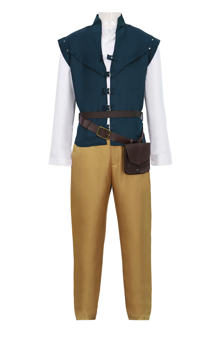 Costume de cosplay pour couple Tangled, robe longue Raiponce, tenue de prince Flynn Rider, ensemble complet pour Halloween et spectacles sur scène