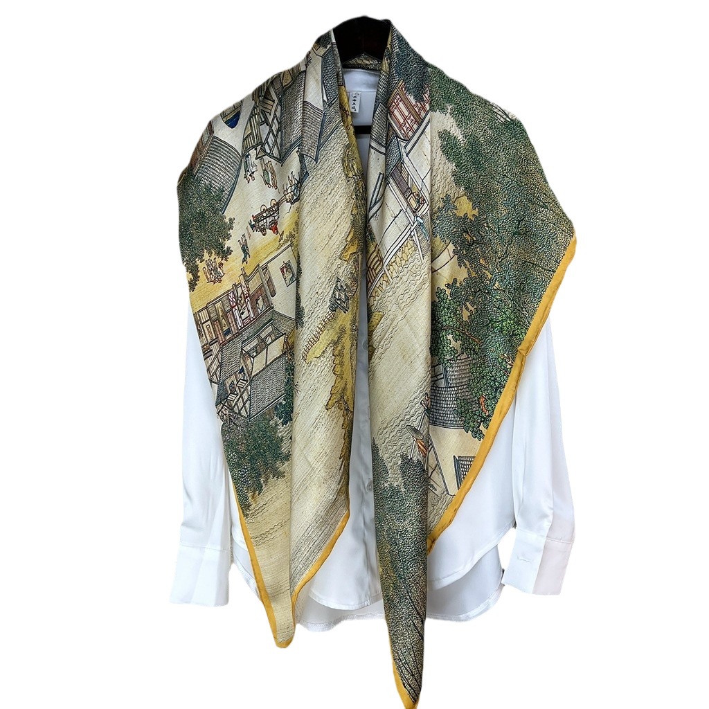 Écharpe 100% Soie de Mûrier de Hangzhou, Cadeau, Soie Respirante, Grande Écharpe Carrée 110x110cm pour Femme, Bandeau Polyvalent