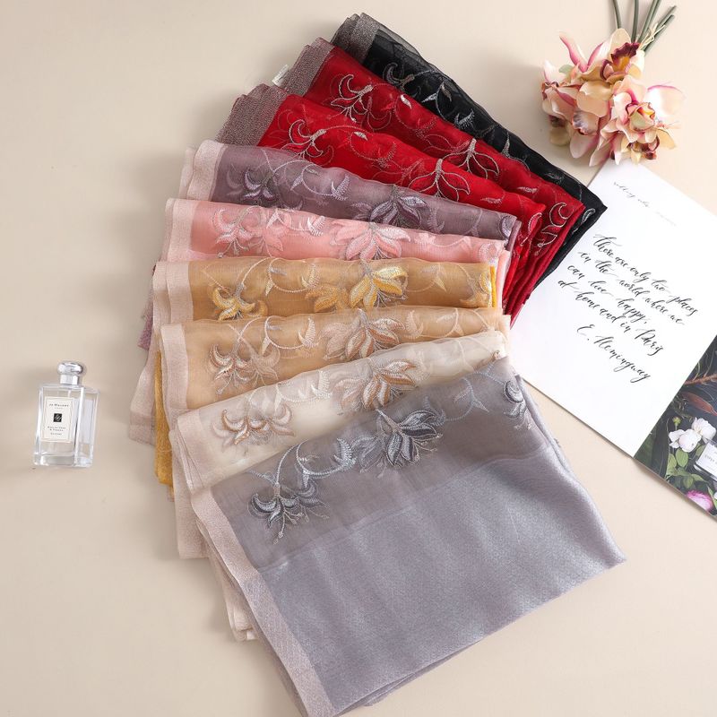 Écharpe Brodée en Laine Chaude pour Femme, Châle, Hijab, Bufanda, Pashmina Floral, Vente en Gros, 2024
