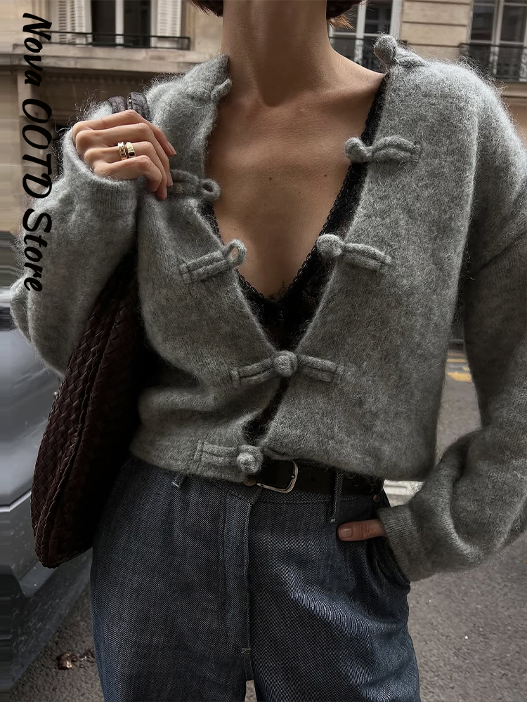Cardigan élégant pour femmes, automne, col rond, manches longues, pull en tricot, nouveau style vintage décontracté, veste d'hiver 2026