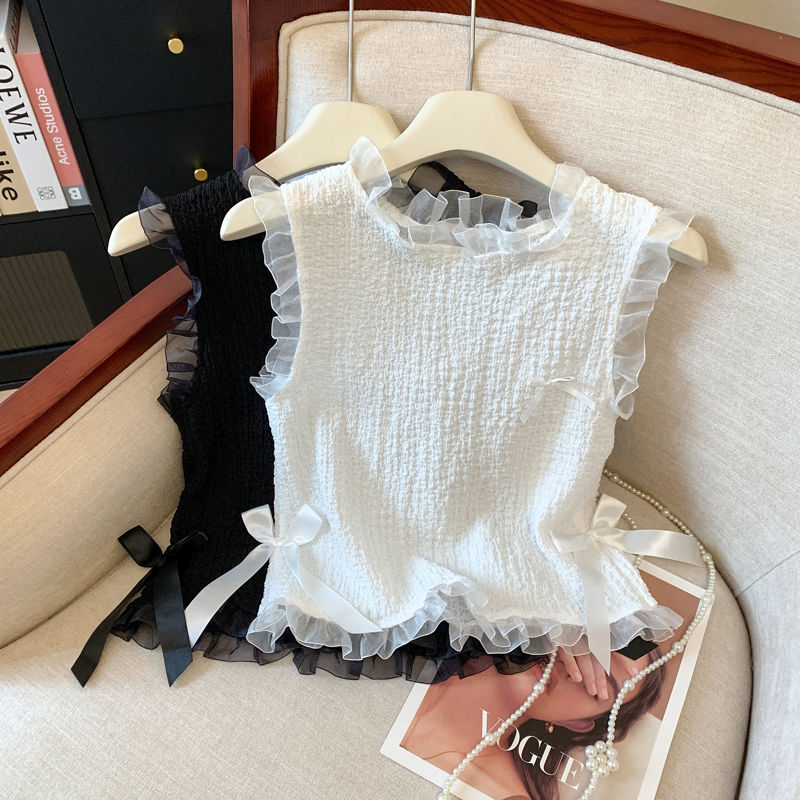 Camisole en dentelle pour femmes, chemisier à bascule de Style européen d'été et d'automne avec bords festonnés, haut court sans manches