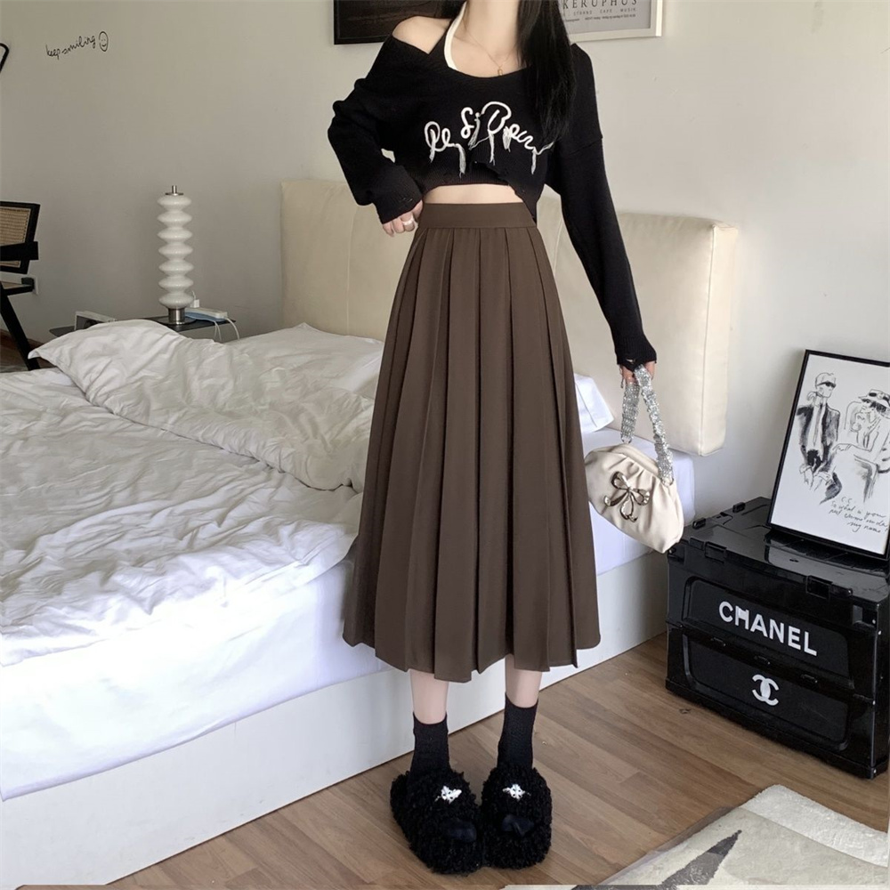 Jupe longue plissée noire de style coréen pour femmes, modeste, relaxation, étudiant