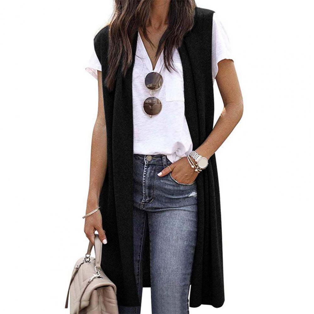 Cardigan femme couleur unie gilet Long pour femme respirant mi-long Cardigan gilet manteau avec coupe élastique ample