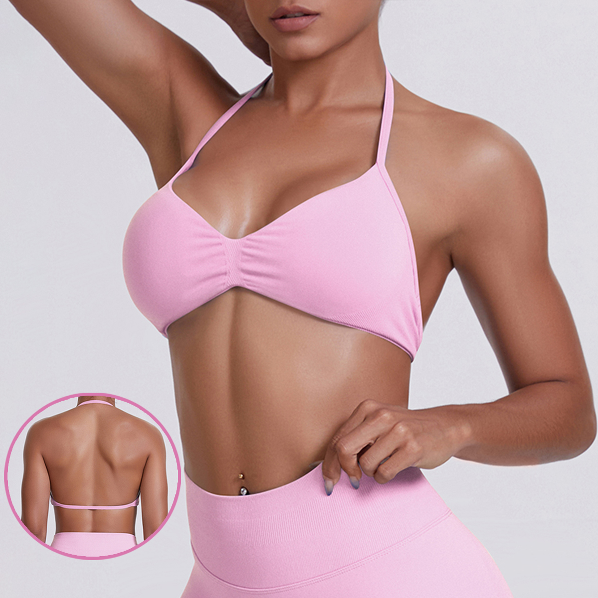 Soutien-gorge de Sport à bretelles pour femmes, haut de soutien, fines bretelles, col licou, sans couture, froissé, débardeur d'entraînement, de Yoga