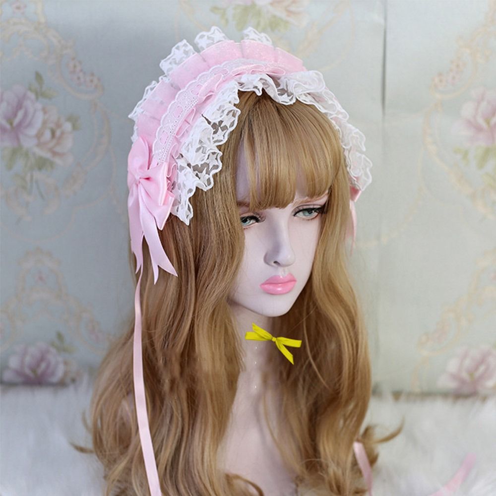 Bande de Sauna à Volants Lolita de Style Japonais, Bandeau avec Nministériels d en Dentelle Brodée d'Étoile Douce, avec Épingles à Cheveux, Coiffure de Cosplay de Demoiselle d'Honneur