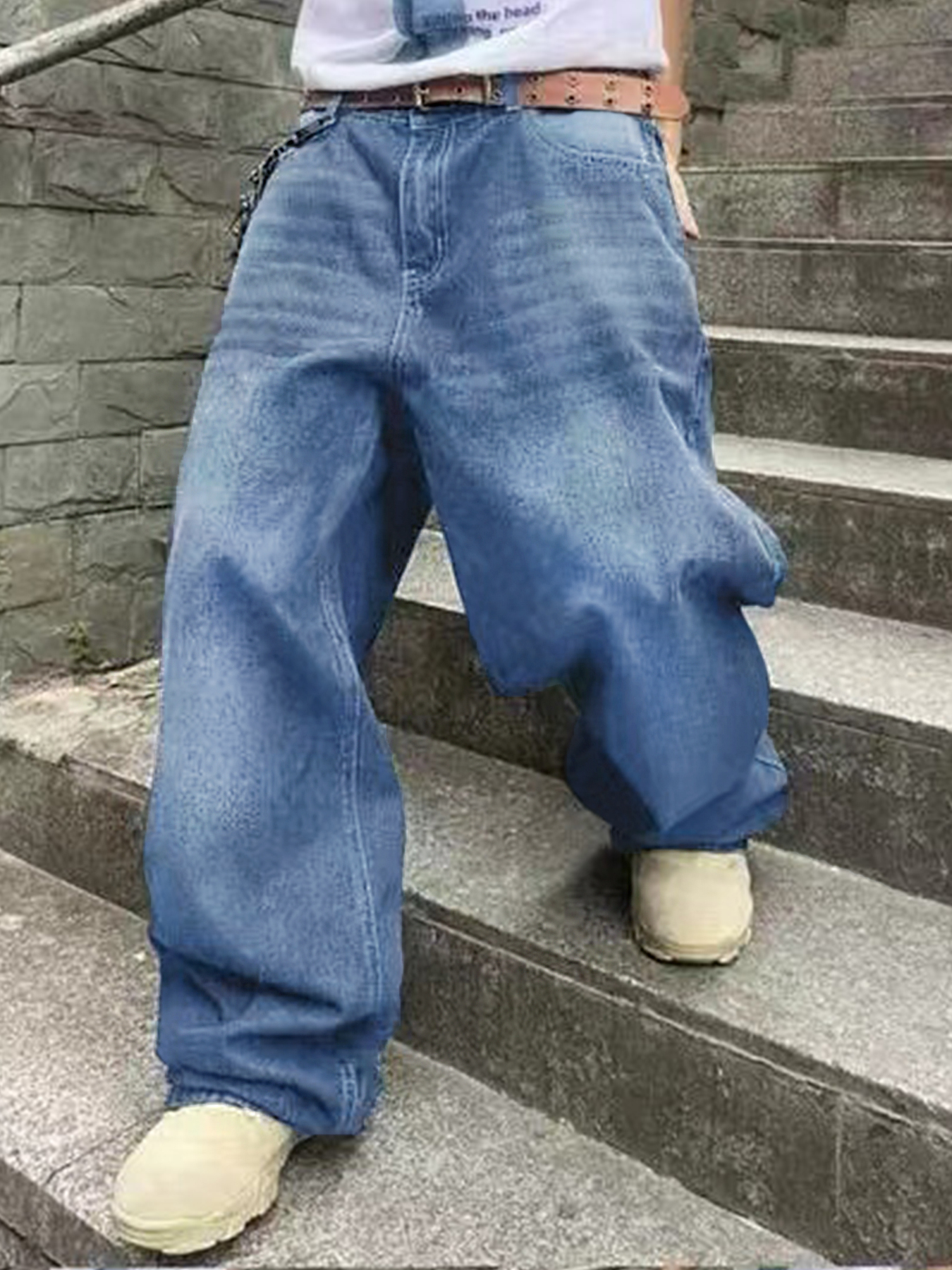 Mode hommes Vintage jean droit Streetwear personnalité Hip Hop pantalon mâle jeunesse ample jambes larges Denim pantalon