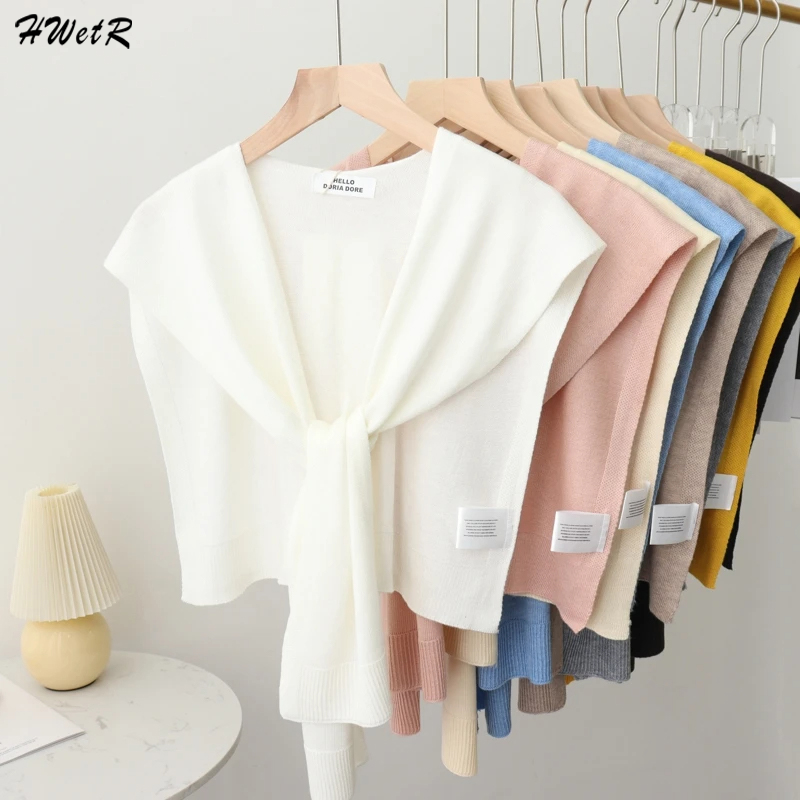 Châle d'été coréen pour femmes, faux col, cache-cou, tricot fin, cape nouée, écharpe initiée