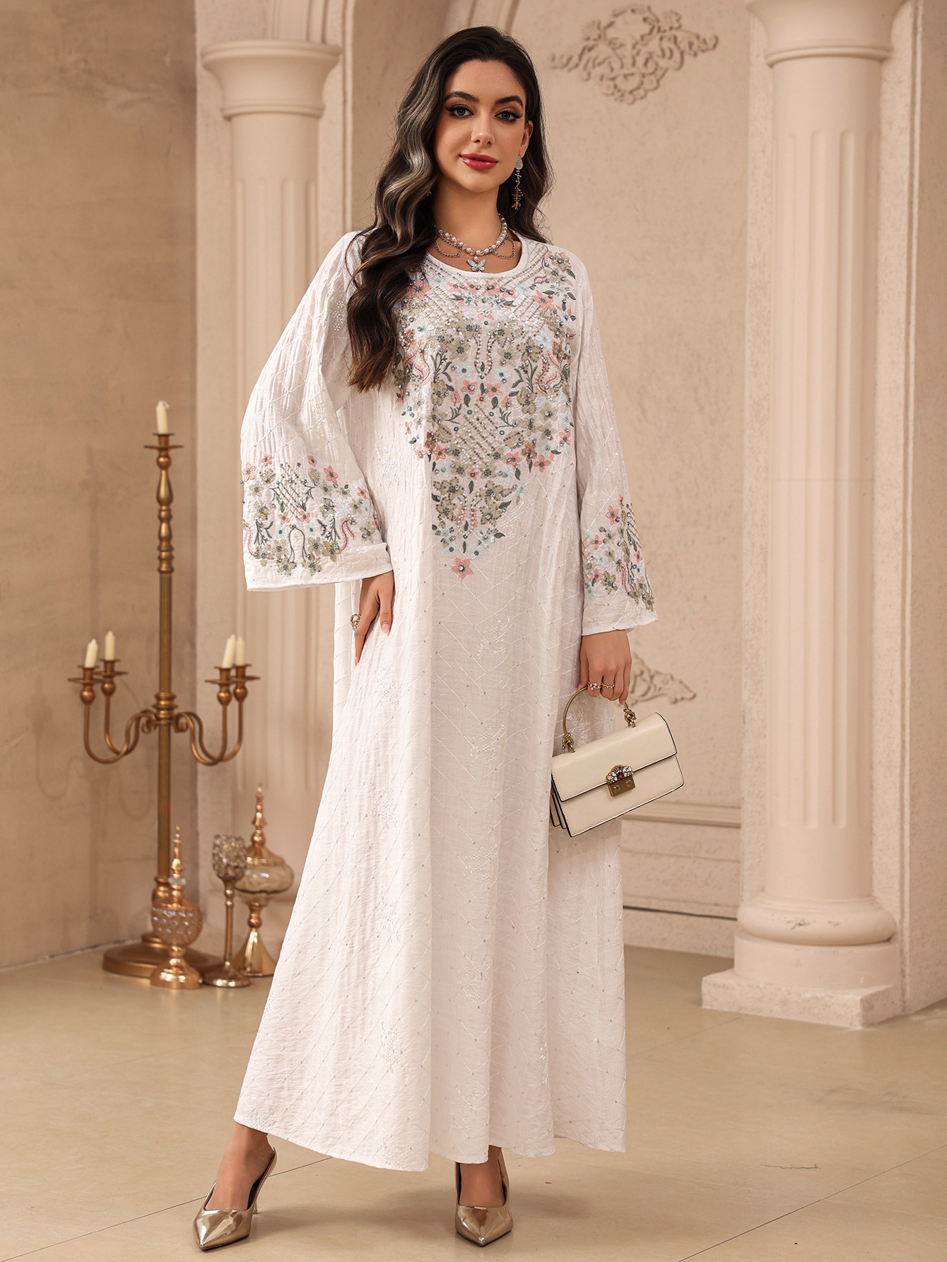 Robe longue de fête brodée pour femme, Abaya musulmane, Jalabiya, Robe longue arabe, Caftan Marocain Dubaï, pour l'Aïd et le Ramadan 2026