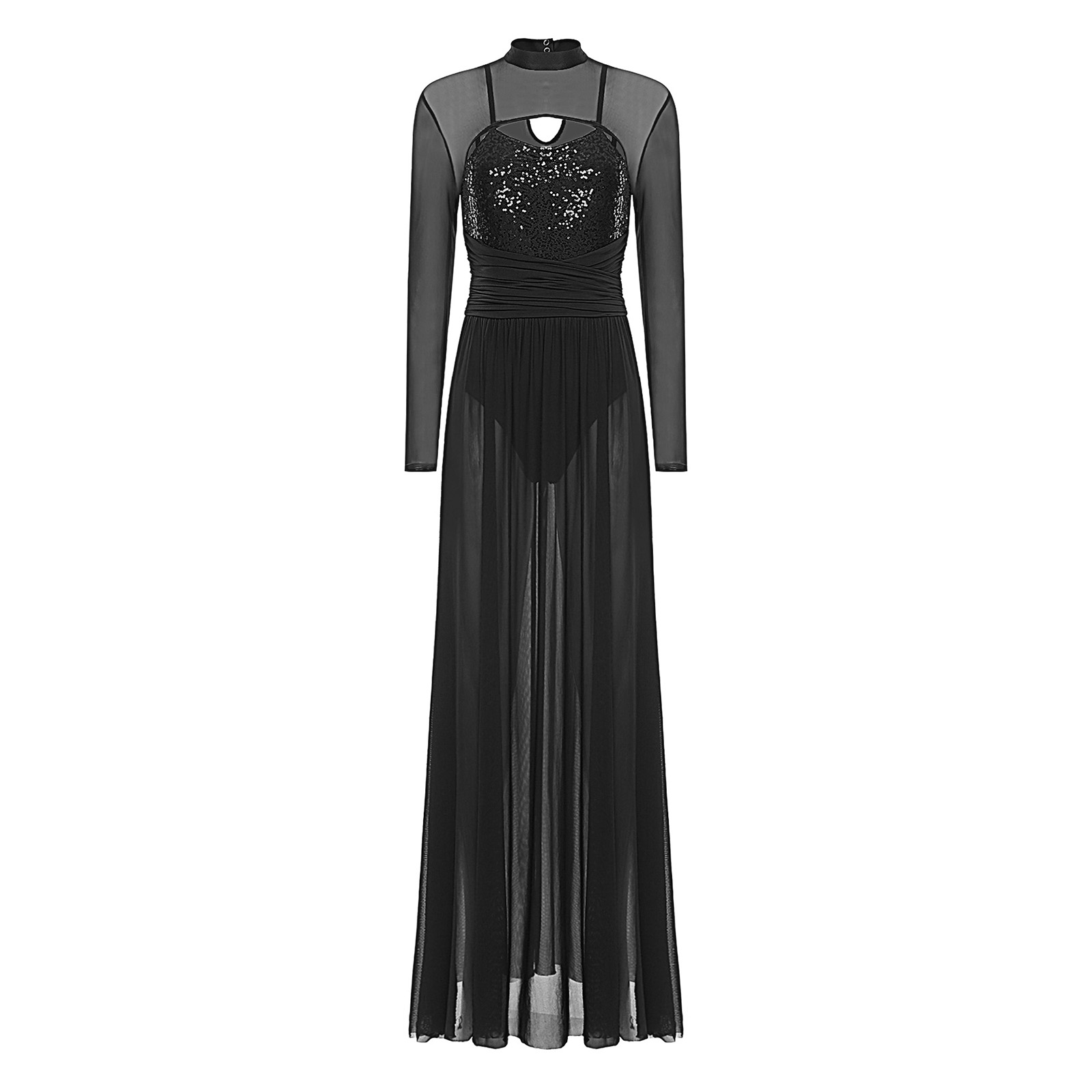 Costumes de danse lyrique de ballet pour femmes, maille à paillettes, robe longue fluide en tulle, slip intégré, vêtements de danse contemporaine Morden