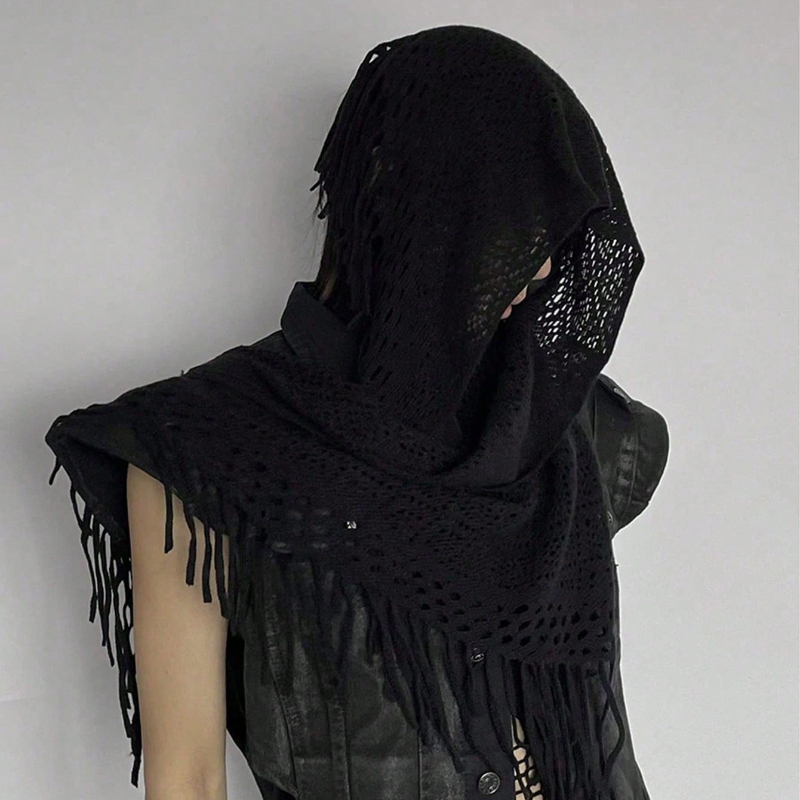 Écharpe unisexe avec glands, couvre-chef avec masque facial de couleur unie, Bandana polyvalent, Streetwear, châle chaud Punk adapté aux vacances, 1 pièce