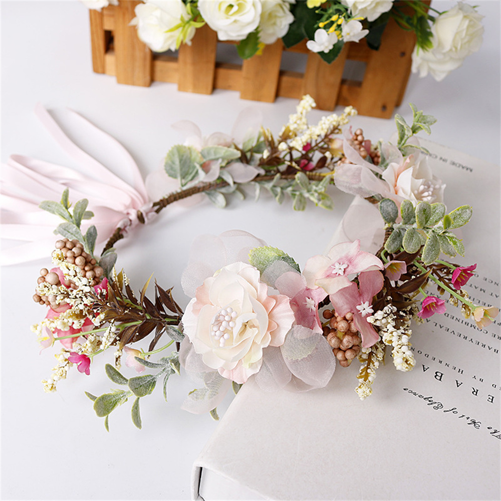 Bandeau de sauna à fleurs pour femmes et filles, couronne de fleurs de la mariée, accessoires pour cheveux, fête de mariage, couronne bohème de printemps, pièce de sauna