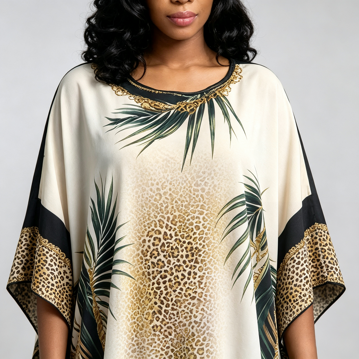 Robe Kaftan Africaine pour Femme, Imprimé Léopard Blanc et Palmiers, Abaya Ample Droite, Robe Longue Maxi Noire Pure, Grande Taille, Robe Longue Musulmane