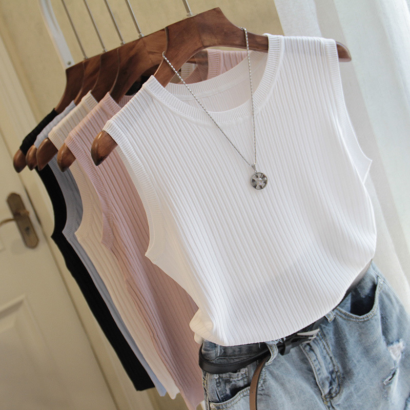 Mode femme Blouse 2025 été sans manches Blouse femmes col rond tricoté Blouse chemise femmes vêtements femmes hauts et chemisiers C853