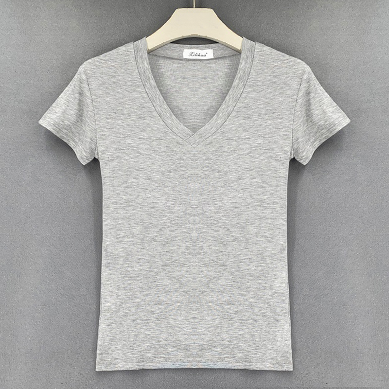 T-shirt blanc d'été pour femme, décontracté, sexy, col en V, manches courtes, vêtements féminins, hauts fins 2026