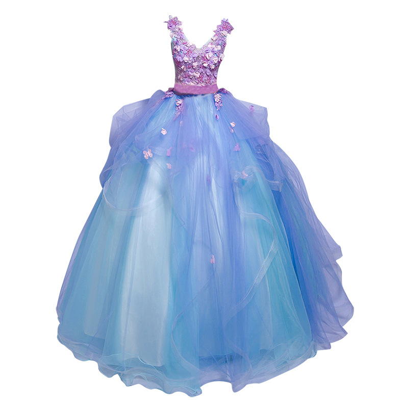 Robe de Mariée Longue Bouffante Brodée, Tenue de Spectacle, de Remise de Diplôme, de ixd'Anniversaire, de Demoiselle d'Honneur, de Bal