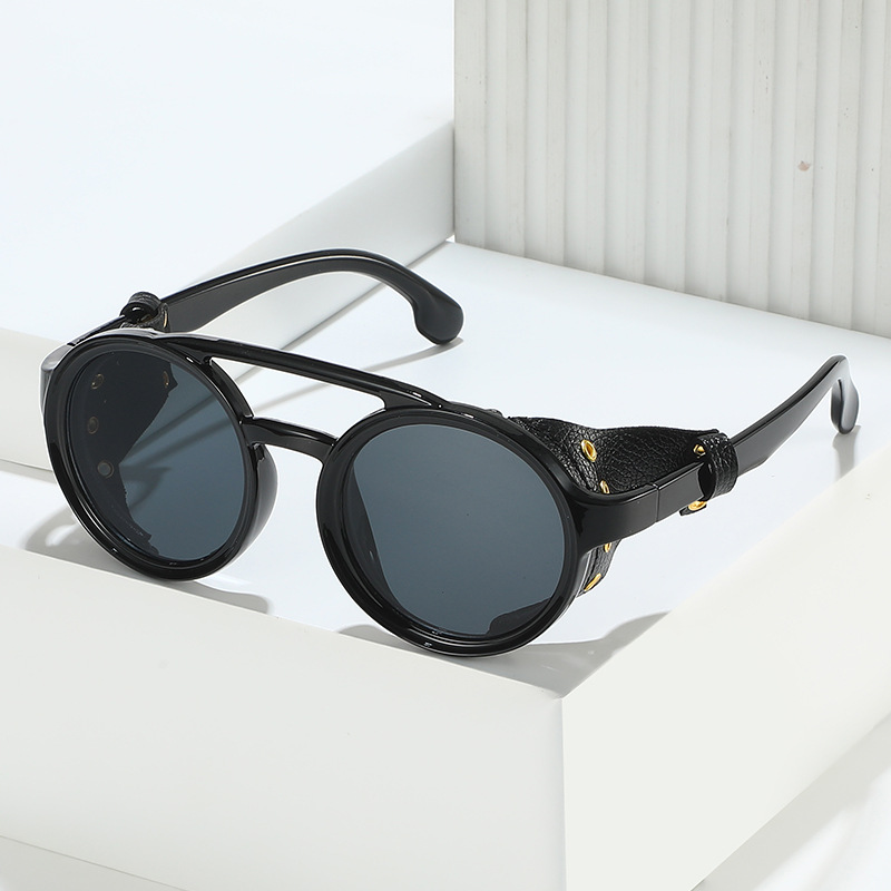 Lunettes de soleil rétro anti-UV pour hommes et femmes, lunettes rondes en cuir, lunettes vintage anti-vent, lunettes de sport d'extérieur, UV400