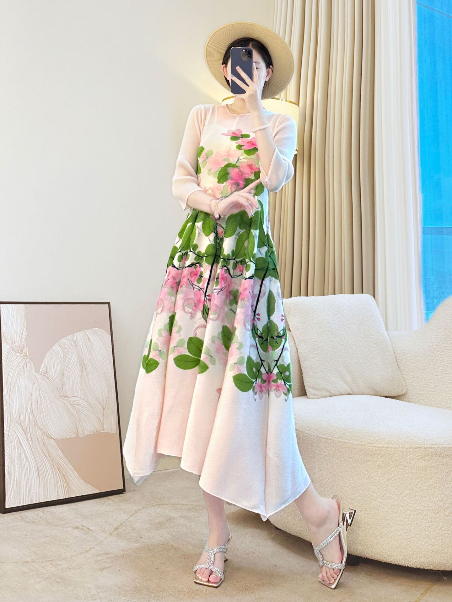 Robe longue à imprimé Floral pour femmes, élégante, Vintage, ligne a, mi-longue, tenue de vacances, vente en gros d'usine, été 2025