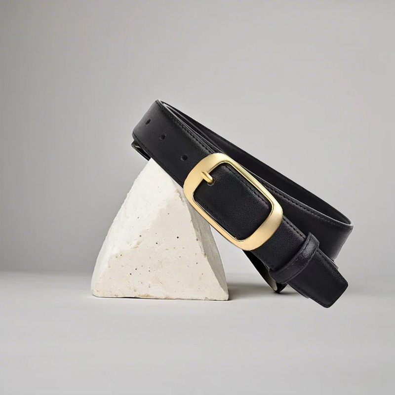 Ceinture en jean en cuir pour femme Ceinture en cuir PU noir avec boucle dorée Ceinture de mode pour toutes les occasions Noir