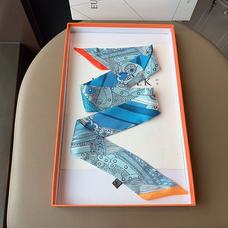 Foulard en soie imprimé rétro français 5x90cm, avec poignée nouée et enveloppée, ruban léger, selle de luxe, banderole en sergé, décoration