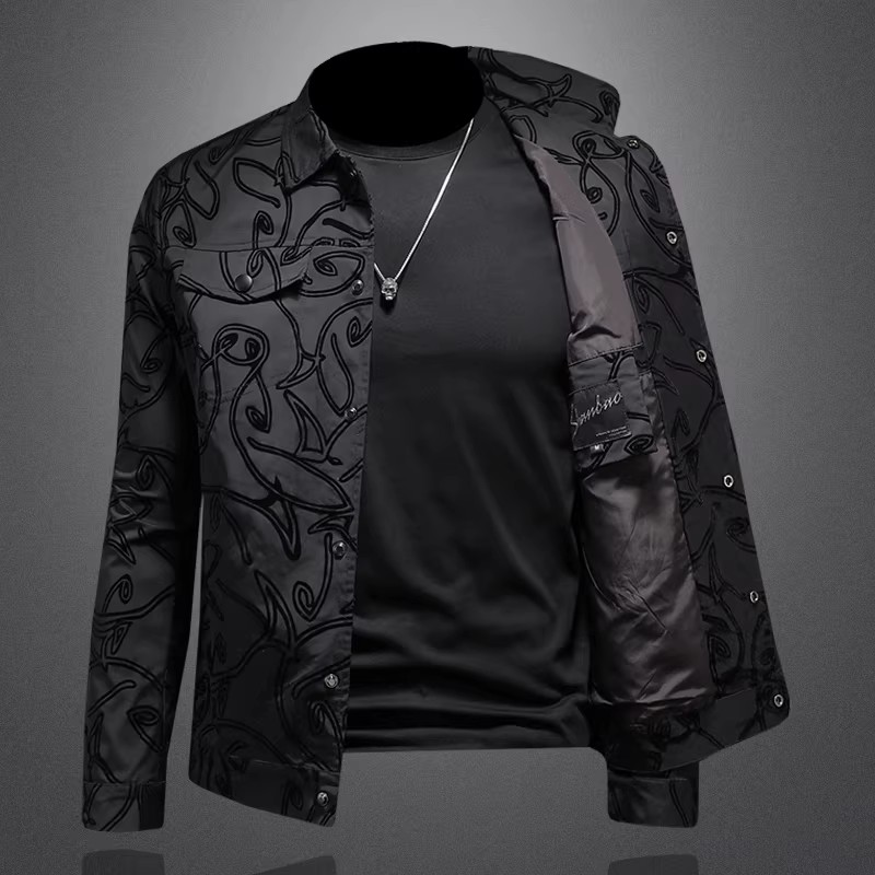 Veste décontractée pour homme printemps 2026 avec col brodé, coupe ajustée, haut tendance pour vêtements élégants
