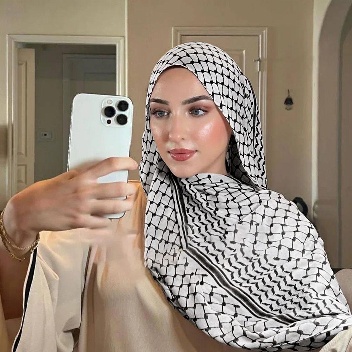 Écharpe Longue en Mousseline de Soie pour Femme Musulmane, Hijab, Islamique, Châle Imprimé Arabe, de Prière, Respirante, à Carreaux