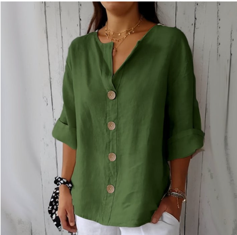 Chemisier ample d'été pour femme, col en V, boutonné, décontracté, uni, élégant, pour le bureau