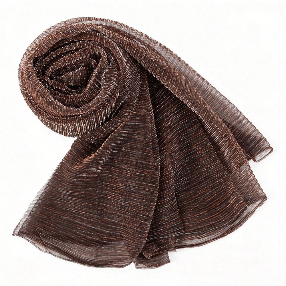 Foulard en soie uni tendance, voile hijab en mousseline froissée respirante, turban brillant avec fils dorés et argentés pour l'extérieur