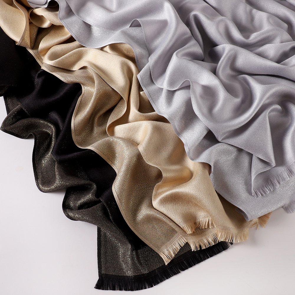 Châle double face à franges, foulard de luxe scintillant, hijab doux pour fêtes et mariages, écharpe islamique pour femmes.