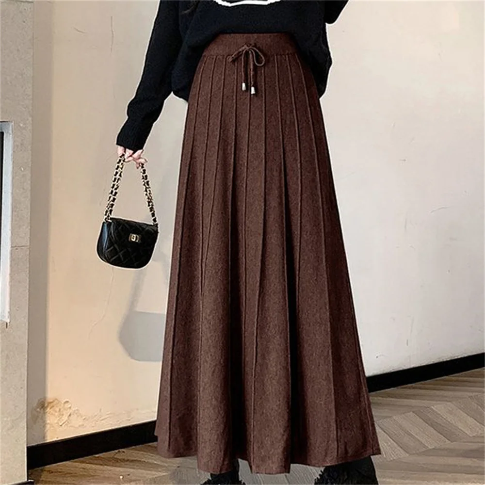 Jupe mi-longue taille haute A-Line pour femme, mode coréenne, élégante, noire, automne, hiver, nouveau, 2025