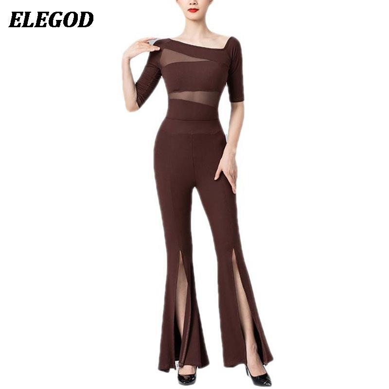 Ensemble de costumes de danse moderne pour femmes, haut élégant et pantalon fendu, vêtements de danse pour adultes, Costume d'entraînement, Yoga, Gym, Sport, pantalon de danse