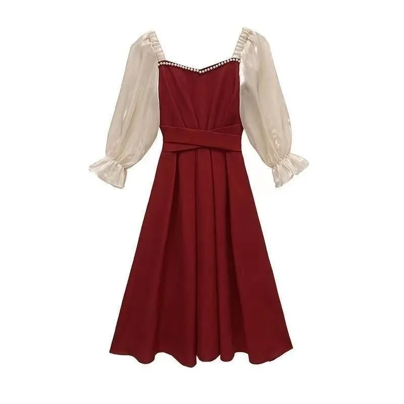 Robe Éducative à Manches Courtes et Col Carré pour Femme, Jupe Fine, Version Coréenne, Printemps Été 2024