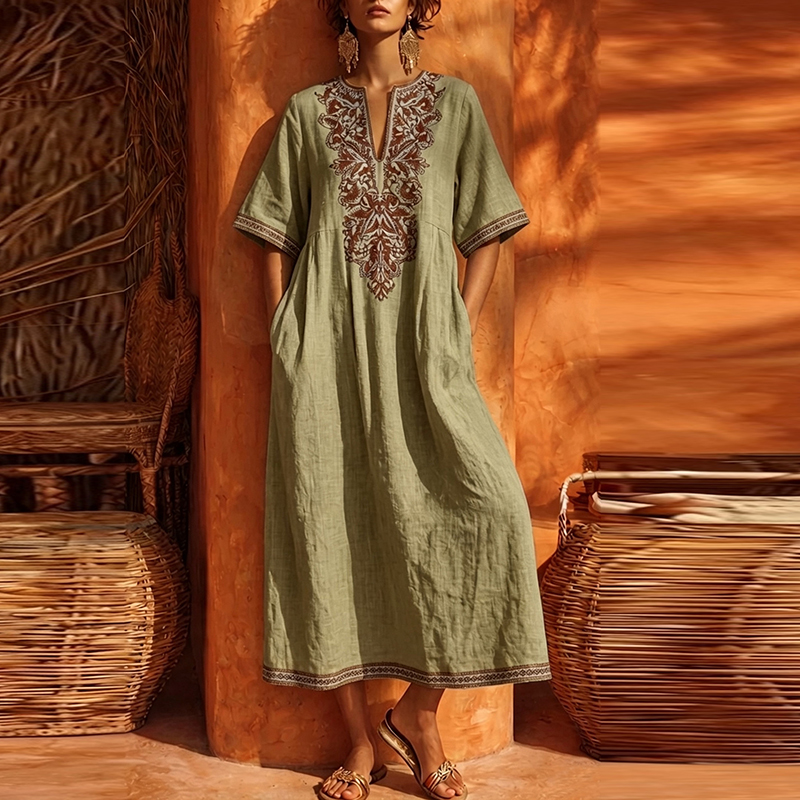 Robes d'été pour femmes, imprimées vintage, amples, à motifs floraux, robe midi de soirée, robe bohème à col en V profond pour femmes
