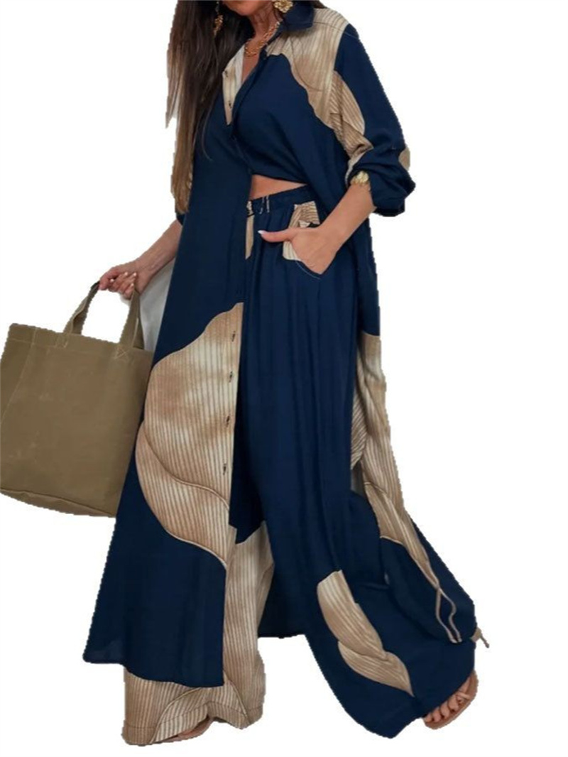 Femmes automne mode décontracté couleur bloquée chemise ample haut et pantalon deux pièces ensemble confortable pantalon droit femmes costumes 2025