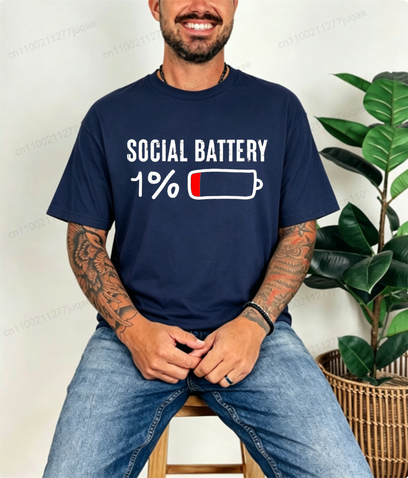 T-shirt pour hommes Social Battery 1 Percent Funny Introvert, vêtements décontractés, vêtements vintage surdimensionnés, tendance