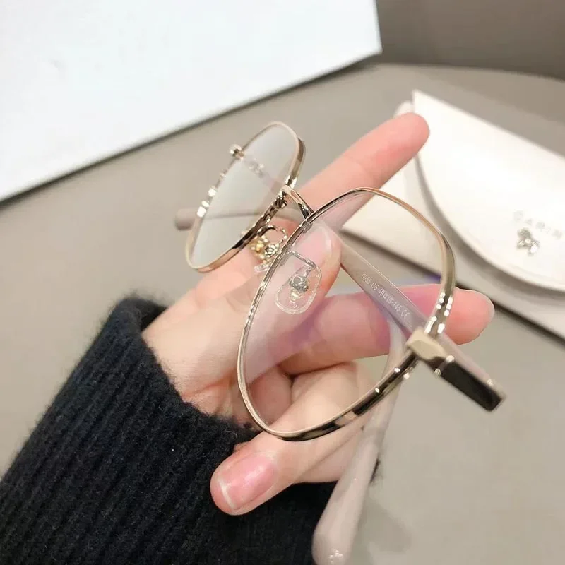 Femmes dames cadre en métal lumière bleue lunettes myopes mode ronde haute définition lunettes intérieure extérieure lunettes de vue de près