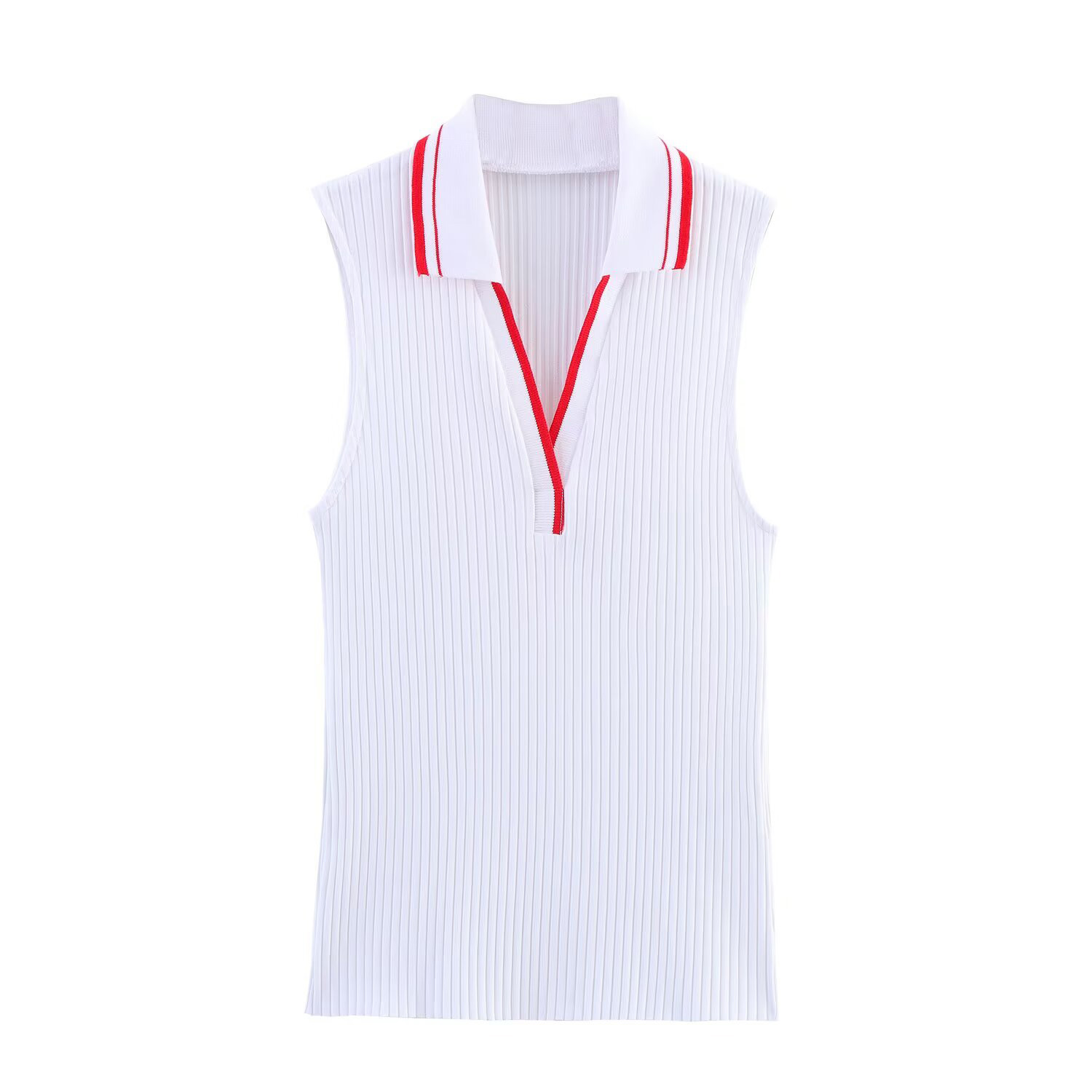Été nouveau Style de mode côtelé sans manches col Polo T-shirt Style sportif Polo petit gilet haut vêtements pour femmes