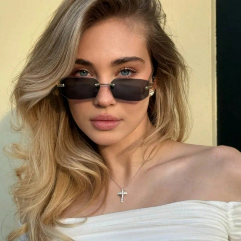 Lunettes de soleil rectangulaires sans bords, mode populaire pour femmes et hommes, petites lunettes de soleil carrées pour femmes et hommes, Oculos de voyage d'été